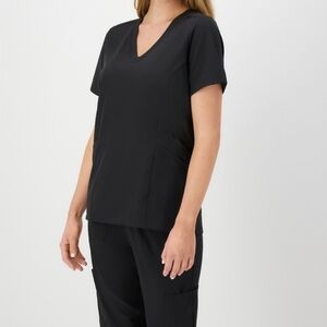 Night Shift V-Neck Scrub Top & Cargo Pant Workwear Set BLACK size Large